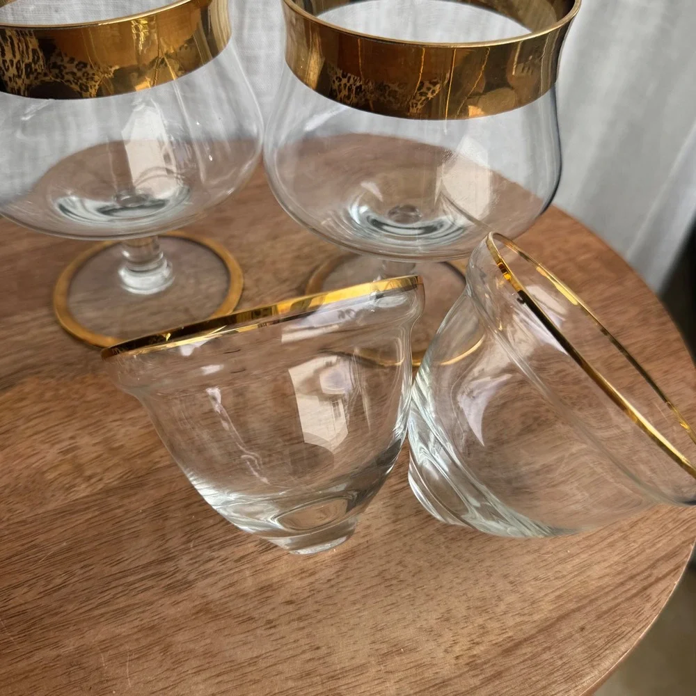 Vintage Iced Seafood Cocktail Glasses Set of 2 Gold Trim MCM Host Serving